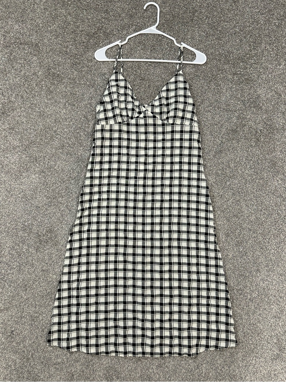 Lisa Says Gah Black & White Plaid Gingham Cotton Slip Midi Dress Sz L